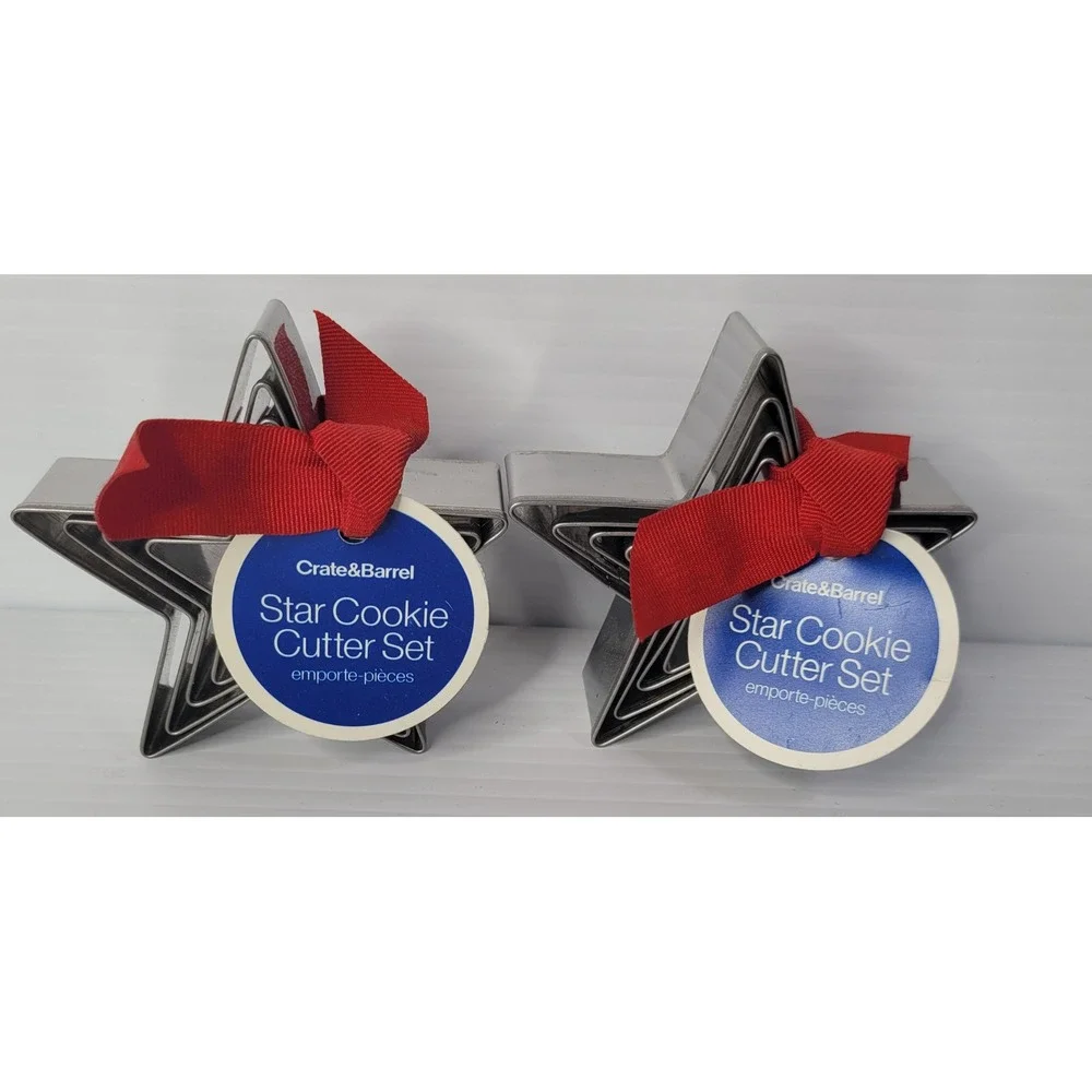 Crate‎ & Barrel Star Cookie Cutter Set Silver Metal Nesting 2 Sets NEW